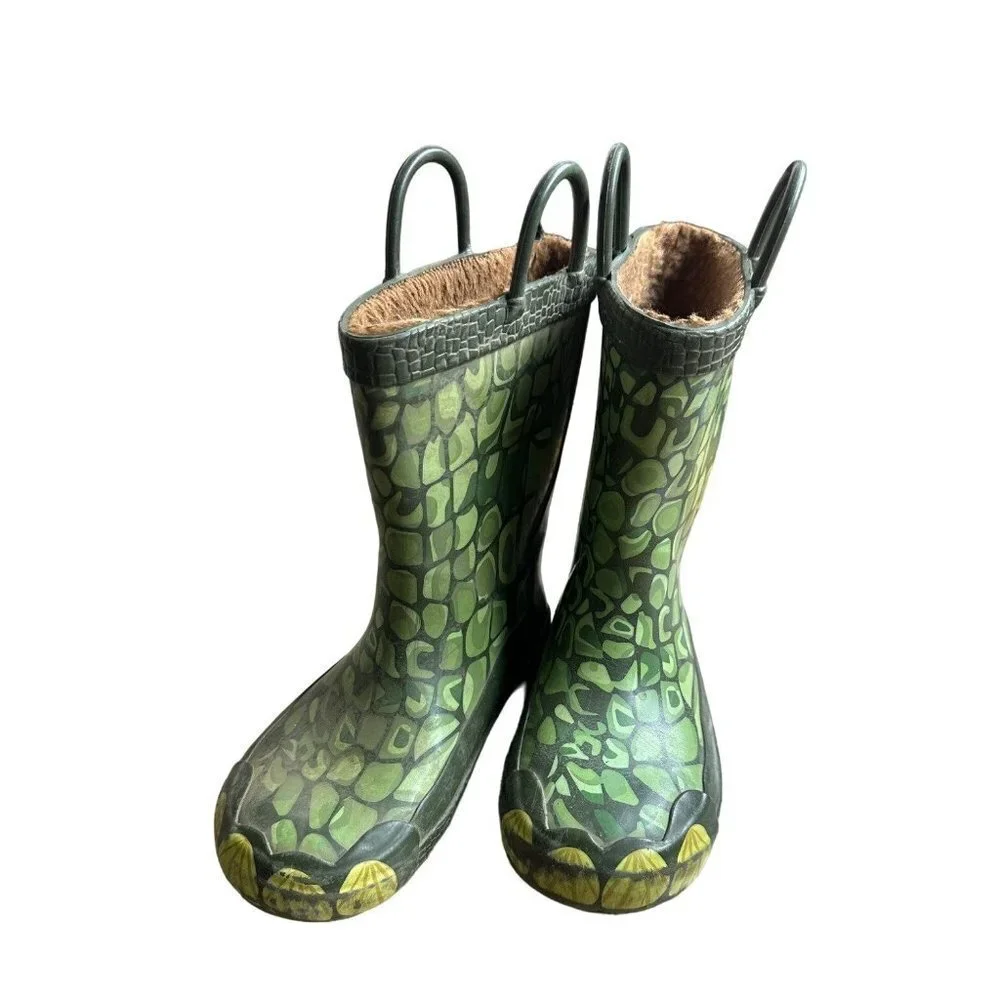 UnBranded Kids Rain Boots Unisex Green Print Size 9/10 SKU 2266